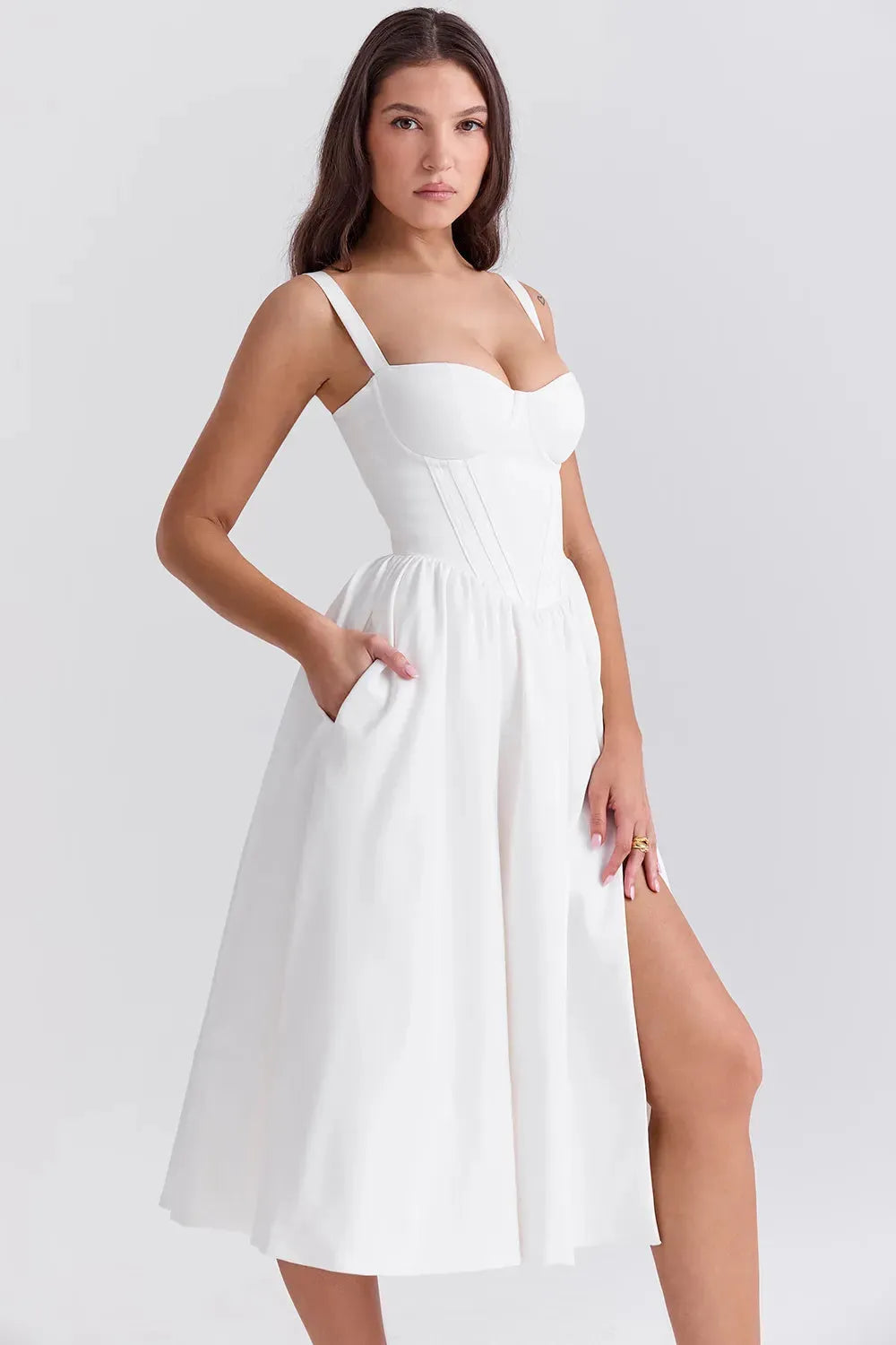 Vestido Midi Moldeador Blanco Aghata