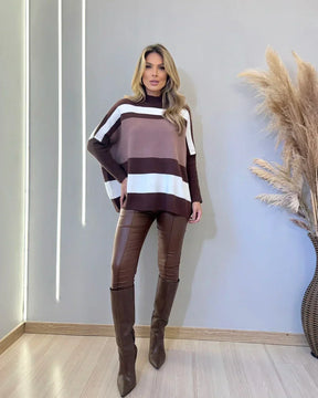 Conjunto Poncho Rayas y Legging Aterciopelada